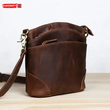 Новинка, мужская кожаная сумка на плечо Crazy horse, Ретро стиль, натуральная кожа, мужская повседневная маленькая сумка-мессенджер, ручная работа, сумки через плечо