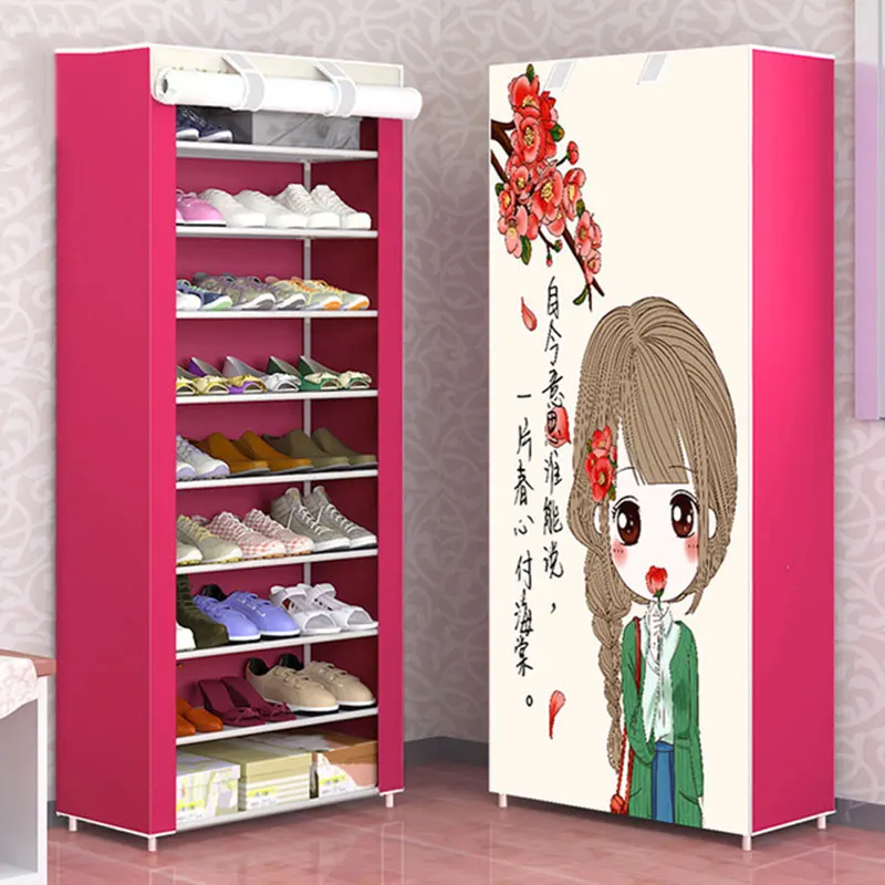 Eight Layer Ten Layer Dustproof Cloth Shoe Cabinet DIY Home Shoe Storage Rack Simple Cartoon Shoe Stand Holder Furniture