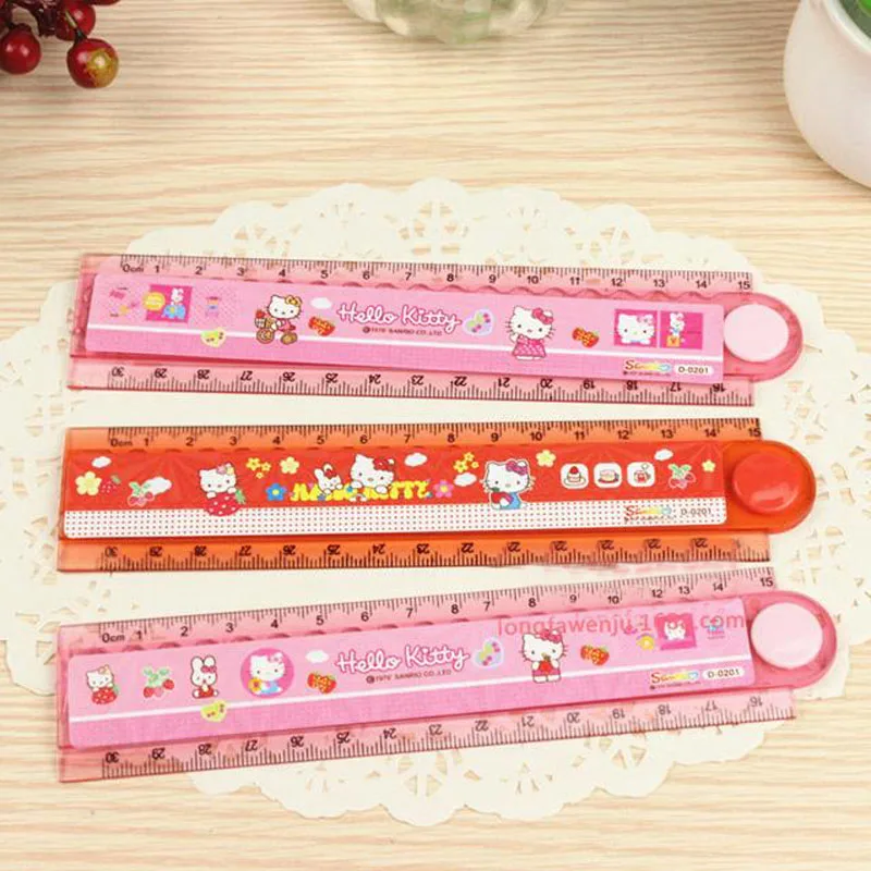 

2 Pcs Kawaii Pink Sakura Hello Kitty Straight Folding Ruler Stationery Lovely Drawing Tool Student Study Supplies Gift