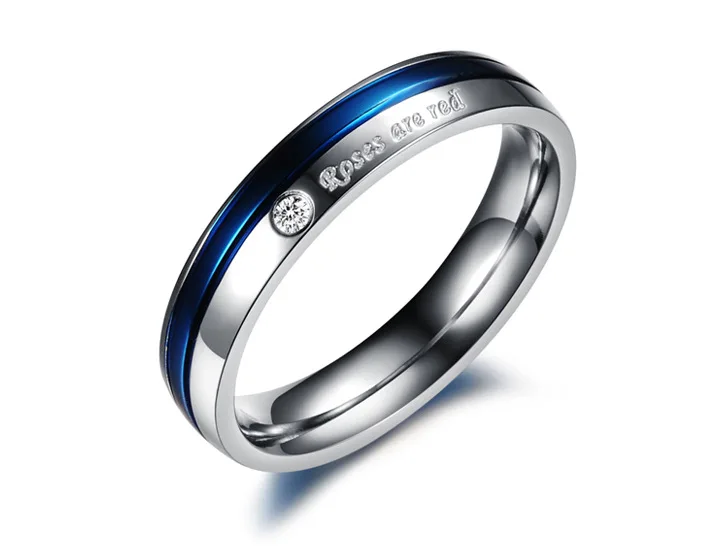 Fashion white blue Rhinestone super junior titanium steel couple rings his and hers promise ring sets free shipping