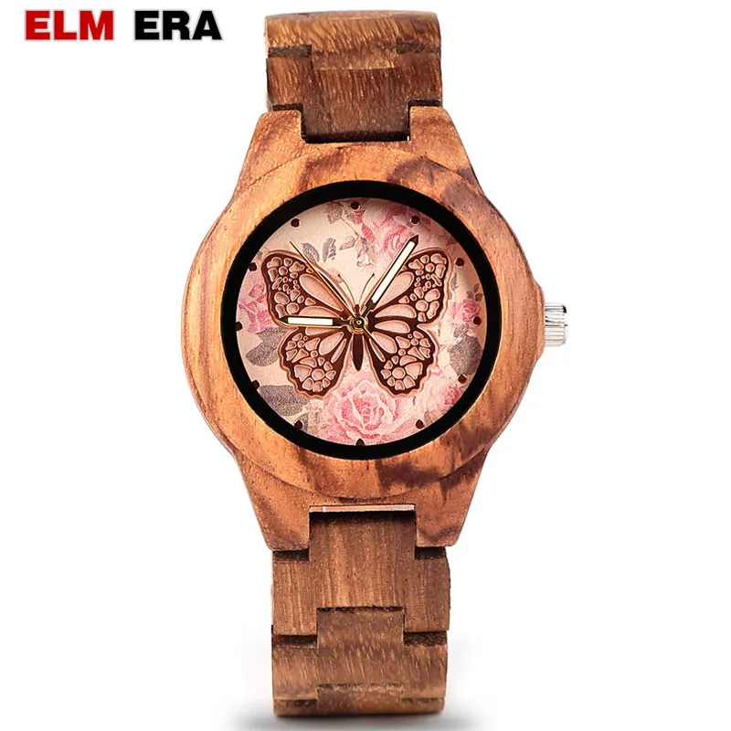 Cena ELMERA drewniany zegarek w zegarkach kwarcowych drewniany zegarek dla kobiet luksusowy zegarek na rękę relogio feminino