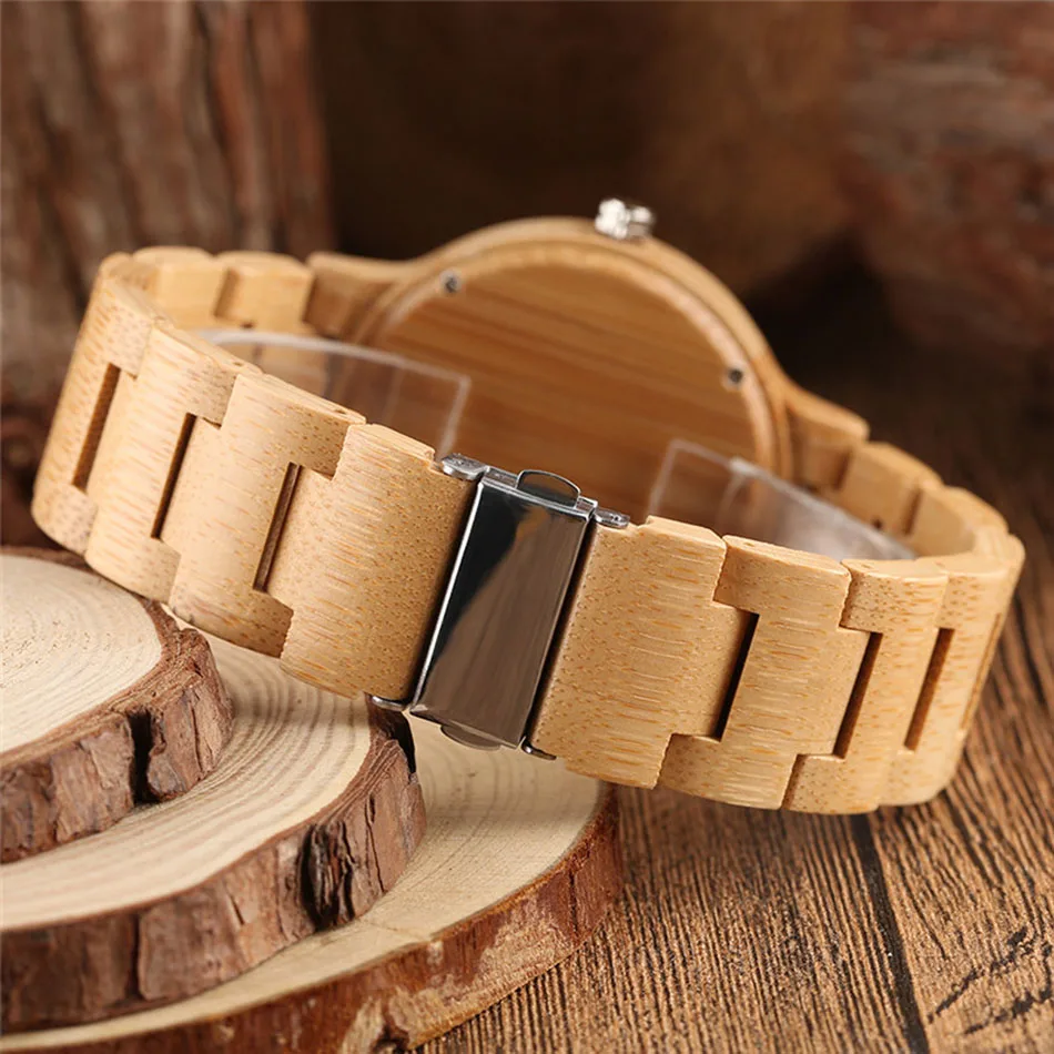 Creative Deer Head Full Wooden Watch Fashion Bamboo Men Handmade Analog Nature Wood Fold Clasp Wrist Watch  (1)