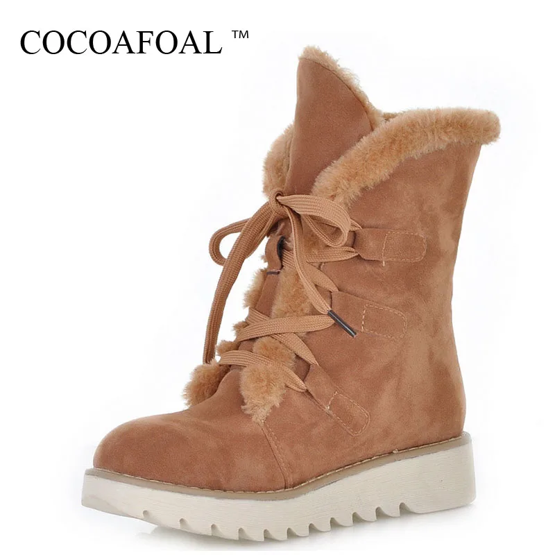 

COCOAFOAL Women's Winter Snow Boots PlatformSnow Boots Woman Plus Size 32 33 43 botas Brown Black Plush Winter Ankle Boot 2018