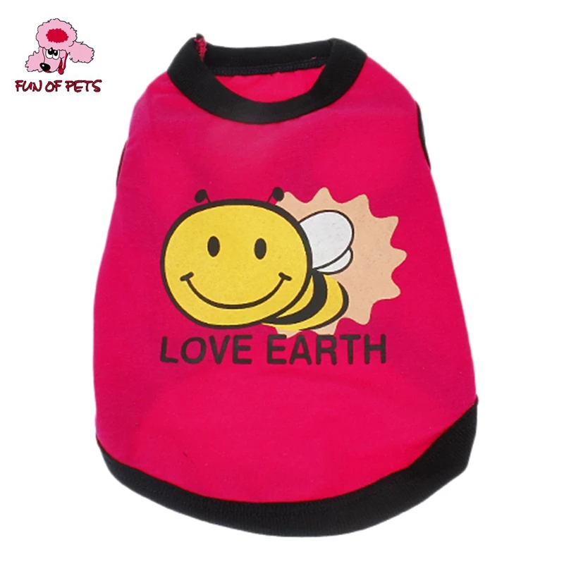 Cute Bee Love Earth Pattern Vest For Pets Dogs Red Pink Dog Clothes For