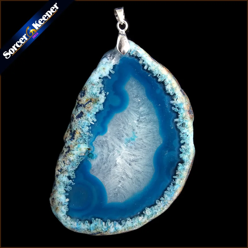 

High Quality Natural Crystal Cluster Gem Stone Jewelry Polished Faceted Agates Slice Beads Pendant Necklace for Women AA054