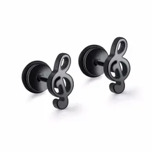 ФОТО fashion music note stainless steel stud earrings for women men gold /black/steel color punk female daily jewelry gift