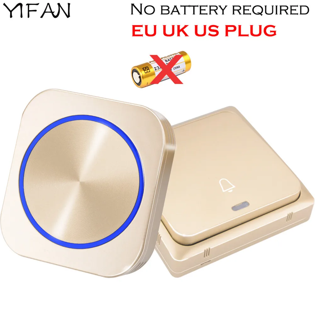YIFAN ЕС Великобритания США вилка автономный беспроводной дверной звонок колокольчик звонок без батареи 4 модели водонепроницаемый 1 Кнопка 1 2 приемника