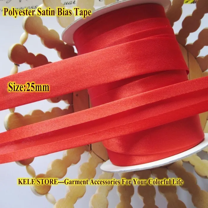 

Free shipping-Polyester satin Bias Tape size: 25mm ,width: 1" 50meter ,color Red for DIY making, folding fabric sewing material