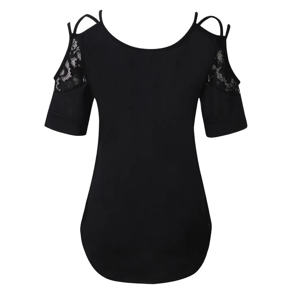 Женские сексуальные блузки с v-образным вырезом и коротким рукавом, черный женский топ с открытыми плечами, кружевные топы, плюс размер, Повседневная летняя блузка, рубашка* XSL