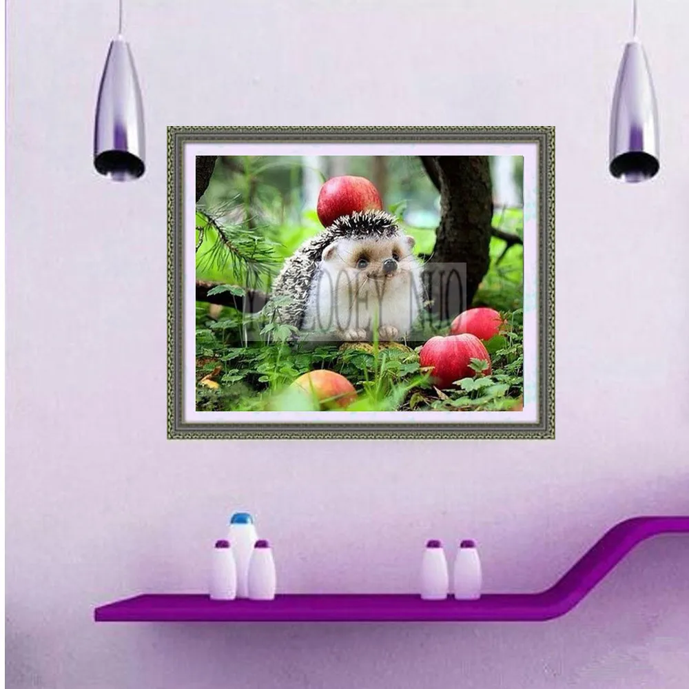 

YA ZOOEY NUO Needlework 3D Diamond Embroidery Full Resin Home Decor Mosaic DIY Diamond Painting Hedgehog Apple Picture R1745
