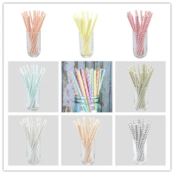 

100Pcs (25Pcs/P) Paper Colorfull Damask Straws For Birthday Wedding Christmas Decoration ,Event Drinking Straws Supplies