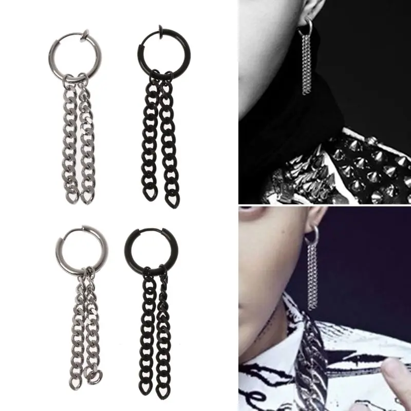 

Titanium Double Tassel Chain JIMIN Earring Kpop Korean Jewelry