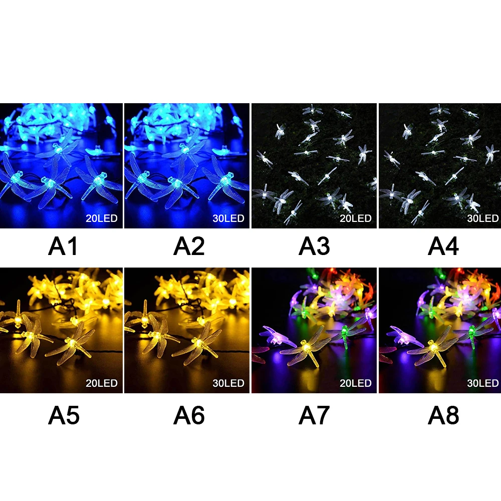 20/30 светодиодная гирлянда, светильник s, уличный в форме стрекозы, Рождественская гирлянда, уличный Солнечный светодиодный светильник, праздничный Декор