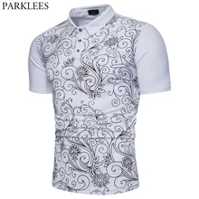 Модная футболка поло белого цвета с принтом пейсли для мужчин лето тонкий короткий рукав Camisa Polo Masculina повседневные брендовые рубашки поло