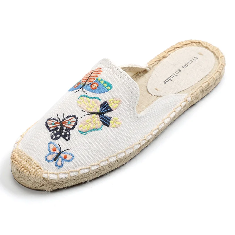 Tienda Soludos/женские простые дышащие летние туфли на плоской подошве; резиновая хлопковая ткань с цветами; однотонные туфли без задника - Цвет: Butterfly