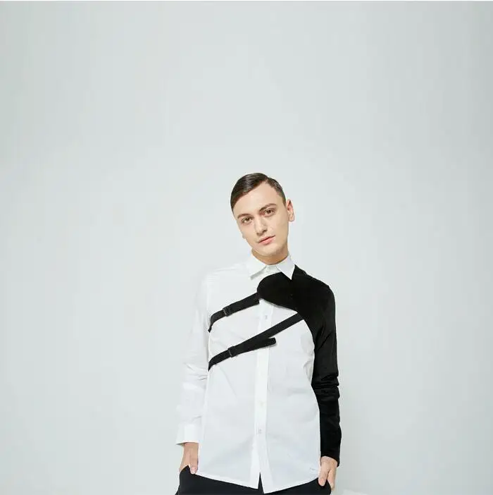 S-5XL! Весна и осень новые оригинальные мужские ретро простые европейские и американские личности сплайсинга рубашка Мода Волосы styl