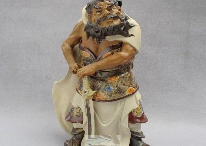 

13 China Painted Pottery Porcelain Warrior Zhong Kui Chungkuel God Sword Statue