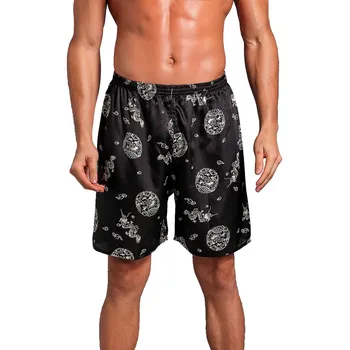

New Print soft Pyjama Fashion Men's Summer Casual Loose Printing Home Sleepwear Pajama Silk Satin Shorts Pants gift for men