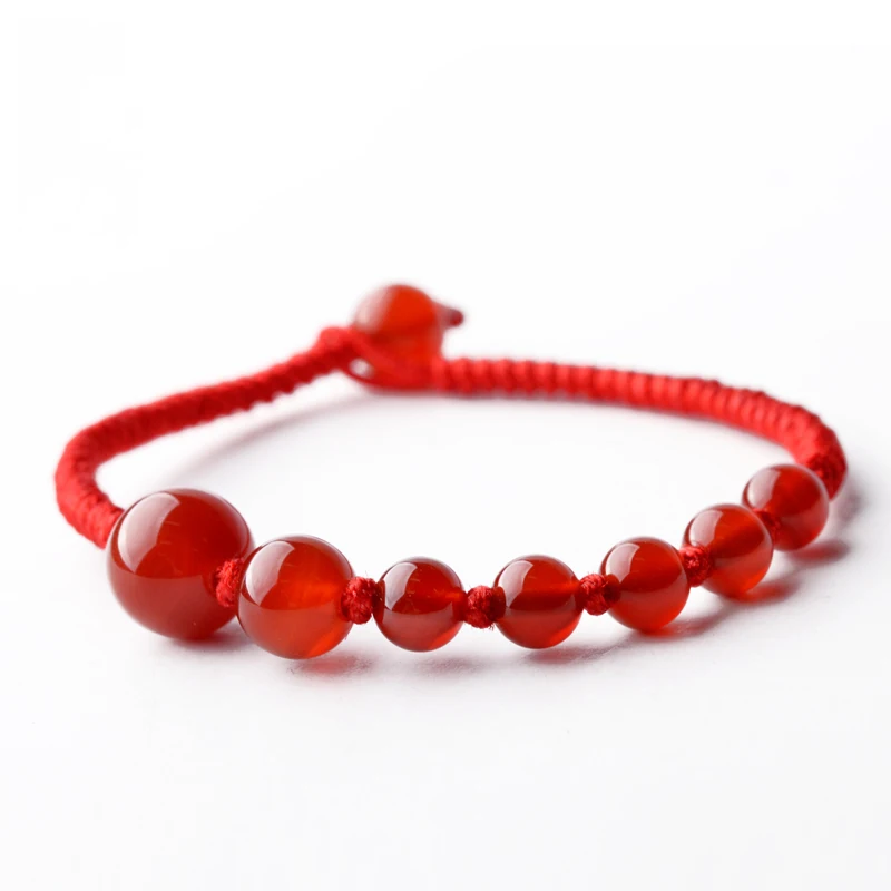 Red Crystal Bracelet Seven Beads Knot Bracelet Jewelry Gift Red Female
