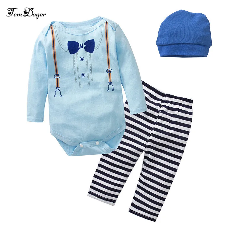 Tem Doger/комплекты одежды для маленьких мальчиков, 3 предмета, Одежда для новорожденных, боди+ штаны+ шарф наряды, милая одежда для детей 3-24 месяцев - Цвет: B