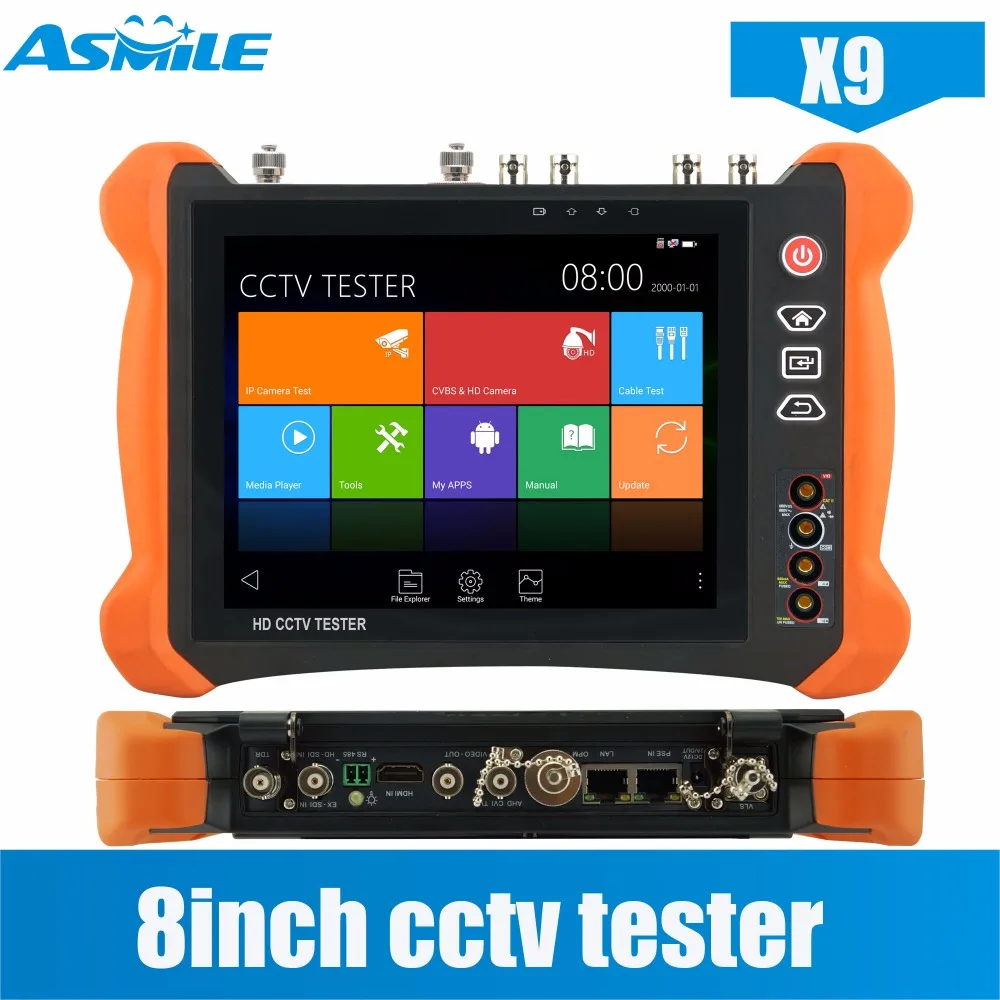 X9 series 8-inch fullest function cctv camera tester with ONVIF 4 channels testing,2048*1536 resolution with cctv camera system