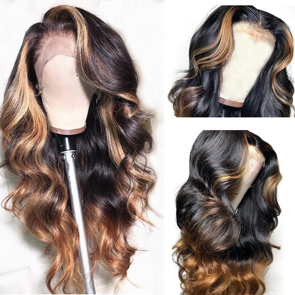 Simbeauty Body Wave Highlight Honey Blonde Ombre Color 13x4 Lace