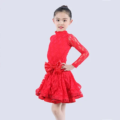 Латинский платье для танцев для девочек с длинным рукавом Кружева Стандартный конкурентоспособная платья Детские бальные детские Samba одежда для танго танцевальная одежда DN5019 - Цвет: red dress 1