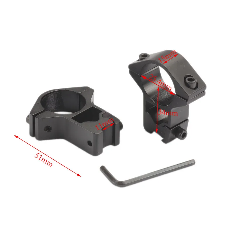 

25.4mm Scope Rings 11mm Dovetail Rail Mount High Profile for Scope Lasers Flashlight Hunting Caza Black