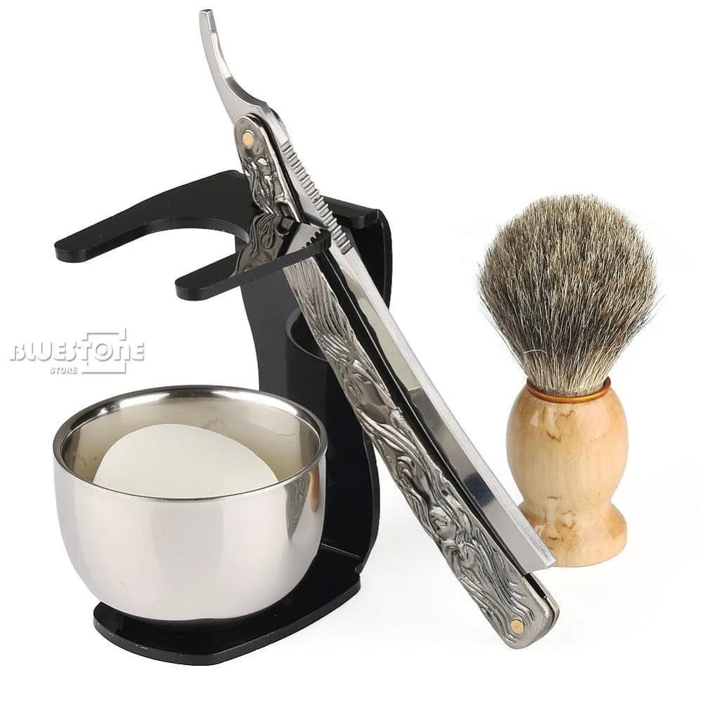 5 in 1 Men's Barber Shaving Set Shaving Knife Straight Razor + Brush