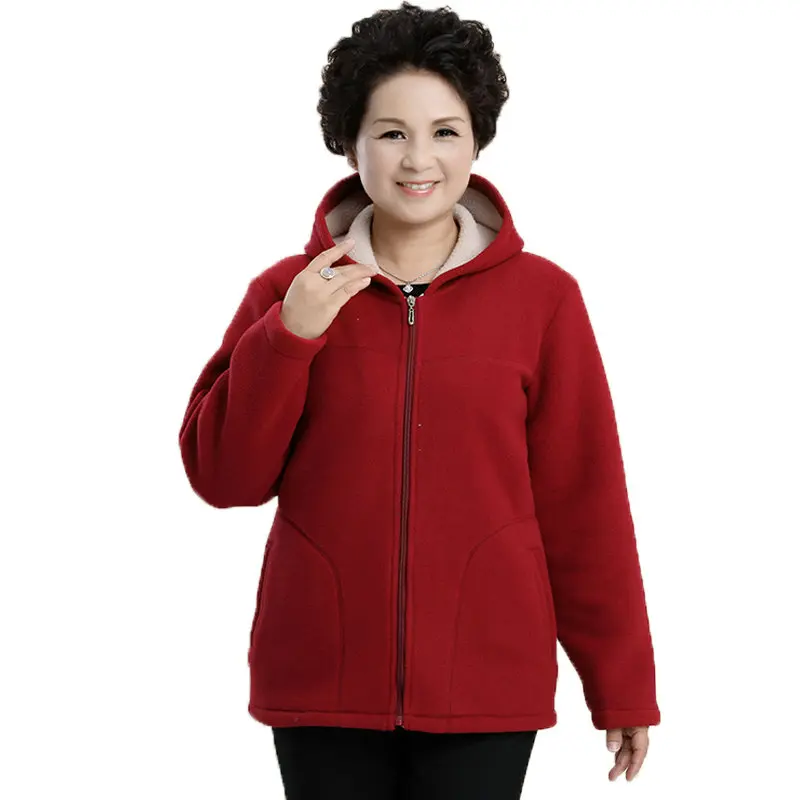 Женская осенне-зимняя флисовая куртка с капюшоном, женская теплая куртка с капюшоном, пальто с имитацией овечьей шерсти, флисовые куртки - Цвет: dahong