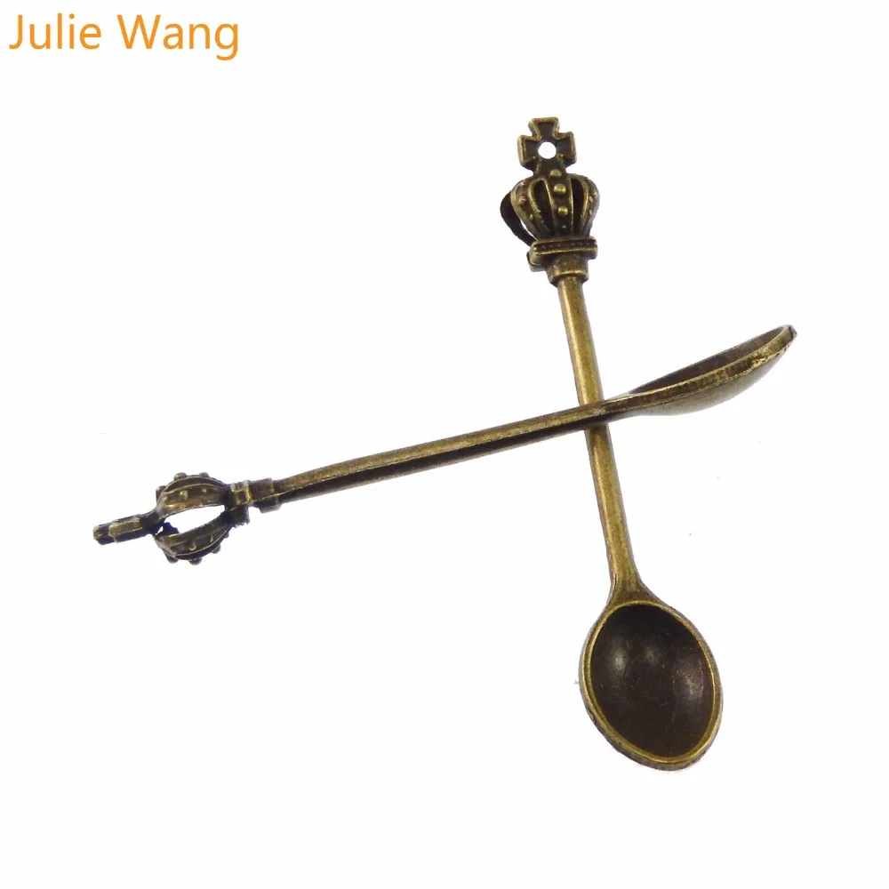 Julie Wang 10 шт ложка Подвески античный бронзового цвета из цинкового сплава Корона