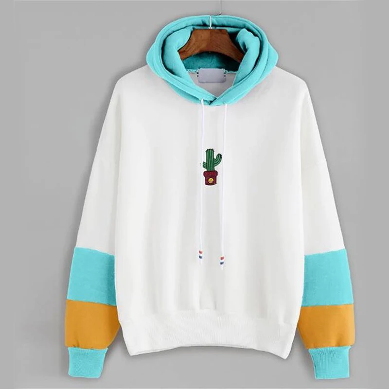 

2018 Fashion Hoodie Women Long Sleeve Cactus Print Hoodie Sweatshirt Hoody Pullover Tops Blouse Cotton Blend Jumper Hoodie Women