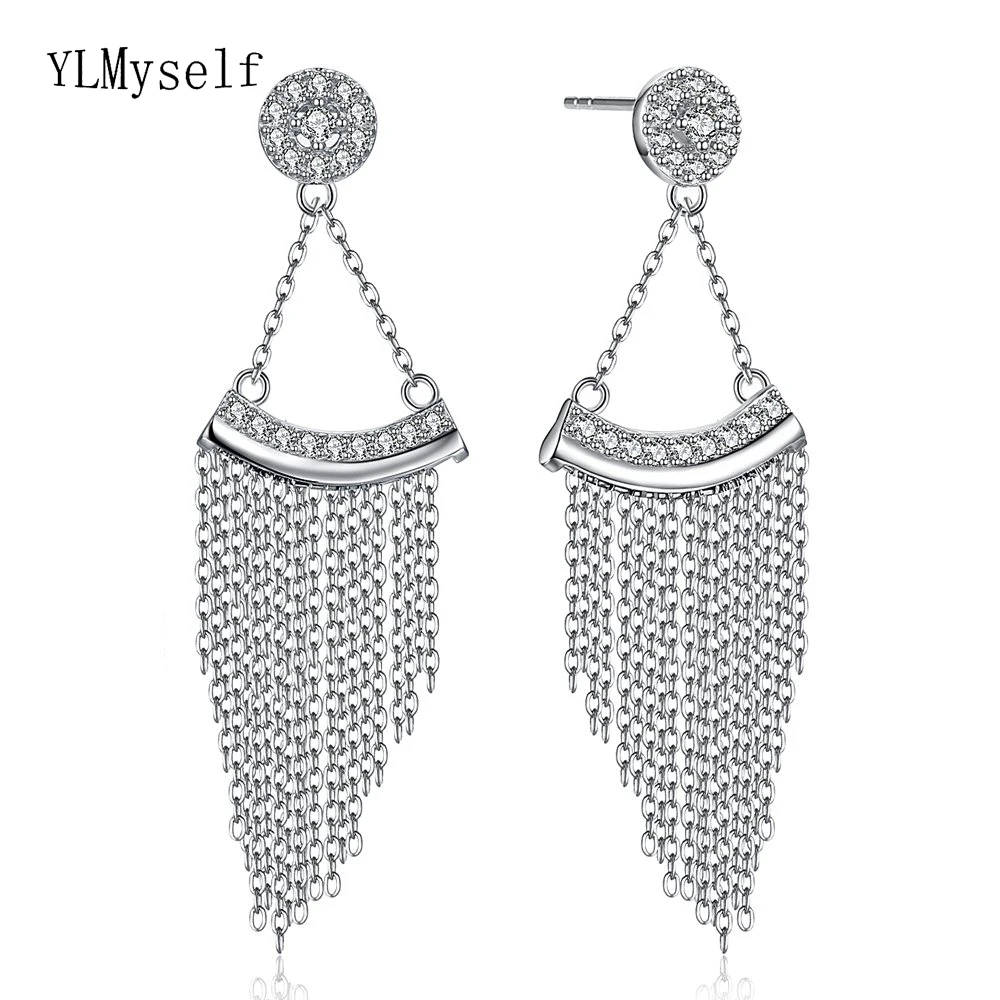 Buy 92.5 silver long dangle earrings triangle design