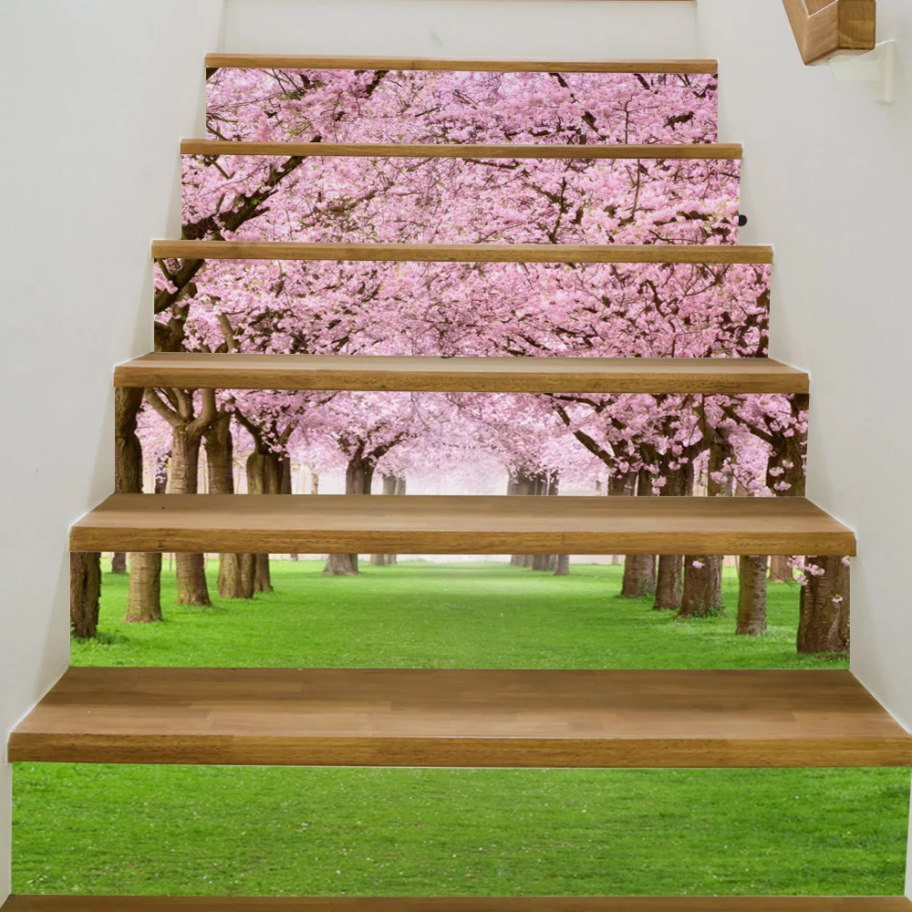 

3D Stairs Sticker Cherry Tree Style Floor Self Adhesive PVC Mural Waterproof Wallpaper for Livingroom Home Decoration Art Decal