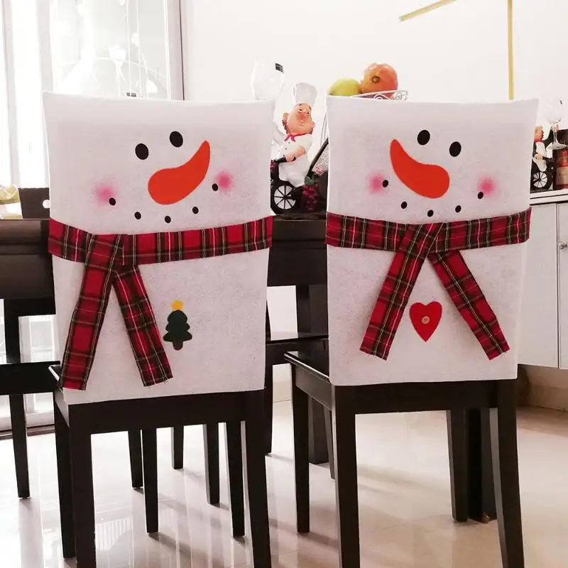 2018Christmas Snowman Lover Chair Cover Xmas Dinner Table ...