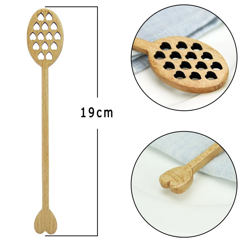 5pcs Wood Honey Dipper Stick Cute Heart Shape Honey Server Stirrer Long Handled Honey Spoons Mixing Bar Spoons Kitchen Gadgets (2)