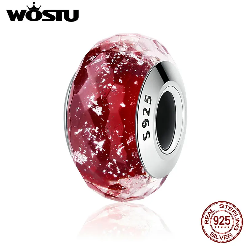 Новая мода 925 пробы серебряные очаровательные красные муранские стеклянные бусины подходят к оригинальному WST браслету DIY ювелирный подарок CQZ032