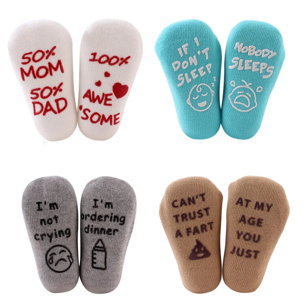 Высококачественные носки для новорожденных Нескользящие забавная фраза носки с буквами хлопковые носки до лодыжки