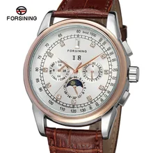 FSG319M3T4 Forsining Automatic self-wind dress men moon phase watch with complete calendar free shipping with gift box