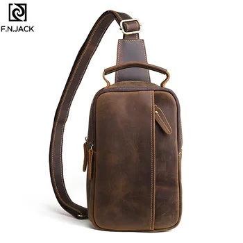 

F.N.JACK Male Fanny Pack Men Chest Bag Cowhide Leather Single Shoulder Leather Retro Simple Waistpack Outdoor Belt Bags 2019