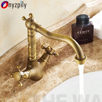 

Swivel Dual Handle Bathroom Kitchen Sink Faucet Antique Brass Mixer Tap Hot and Cold Water Deck Mounted Bathroom Faucet torneira
