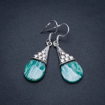 

Natural Amazonite Handmade Indian 925 Sterling Silver Earrings 1 3/4" S1512