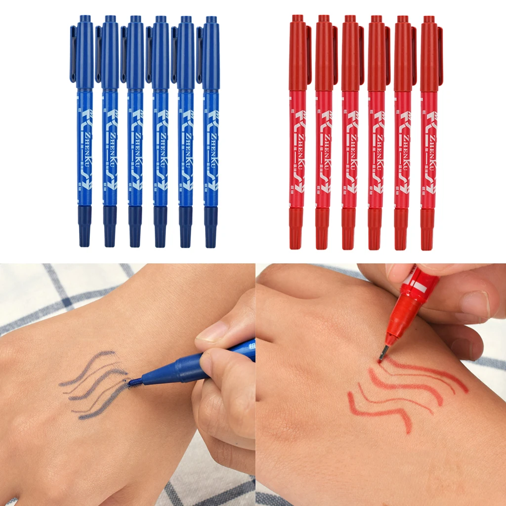12pcs Tattoo Pen Tattoo Skin Marker Marking Scribe Pen Fine Tip Non-Sterile Disposable Skin Marking Pens