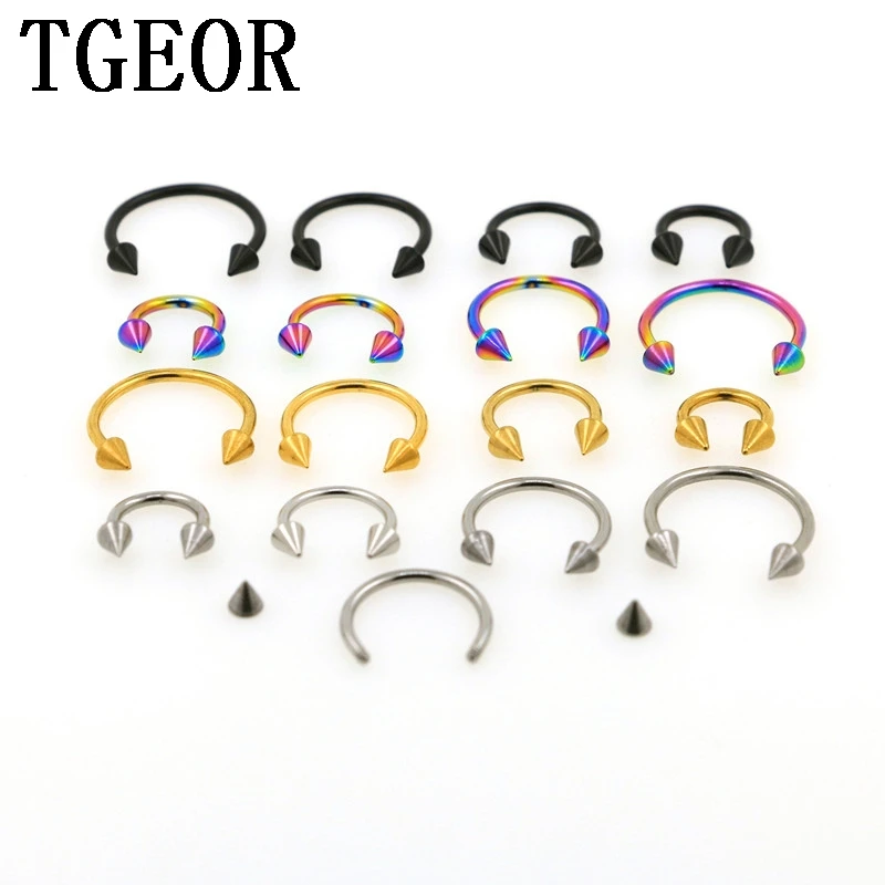 

Free shipping wholesale hot 100pcs 16G 18G spike cone surgical Steel plated titanium COLORS piercing circular horseshoe ring