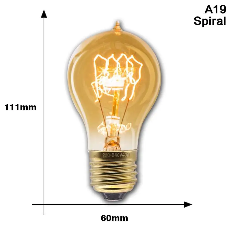 Ретро Edison led светильник лампочка E27 220 В 40 Вт A19 ST64 G80 G95 G125 T10 T45 T185 ампулы Винтаж лампа накаливания Эдисона - Цвет: A19 Spiral