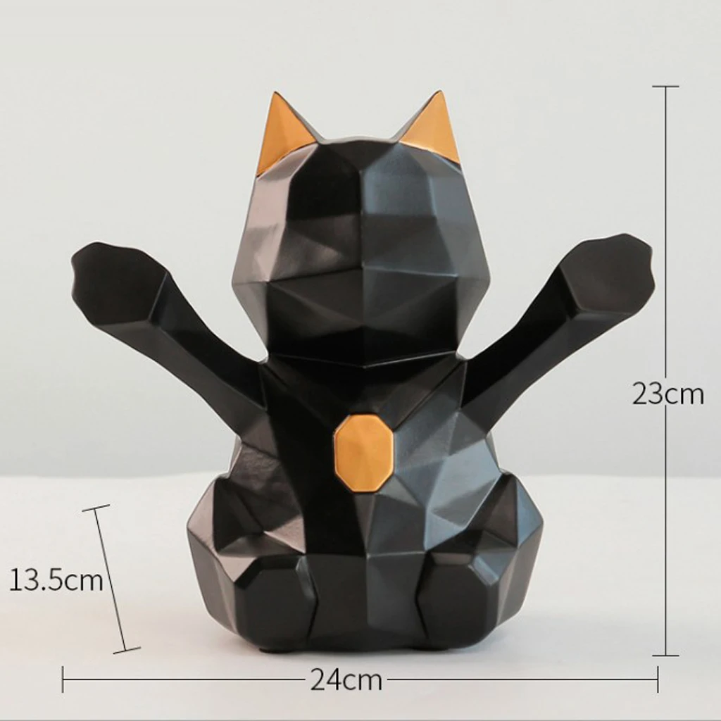 3D Abstract Art Geometric Fortune Lucky Cat Sculpture Resin Animal Statue Figurines Feng Shui Decor