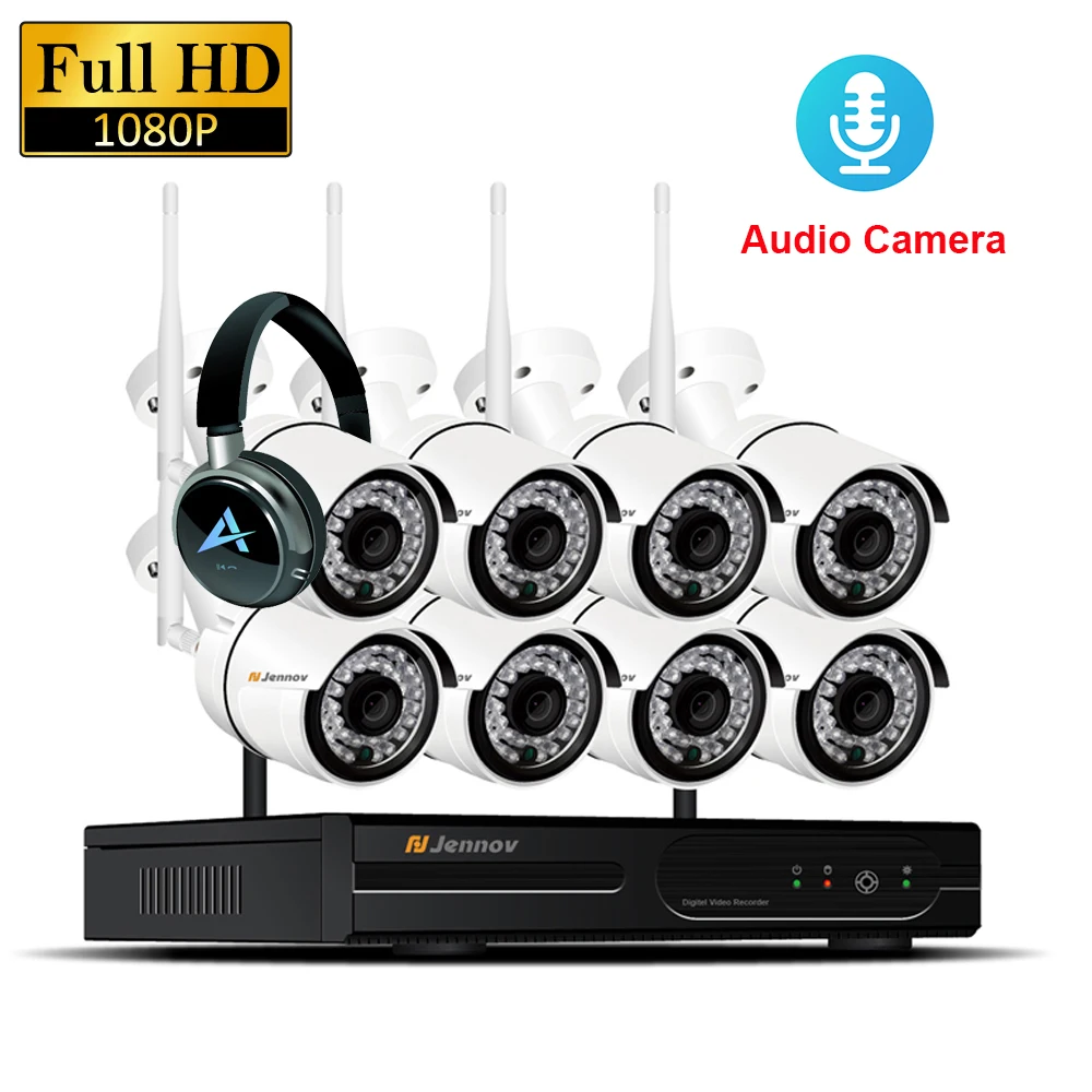 

8CH 1080P 2MP IP Camera Audio Record Waterproof Wireless Security CCTV System NVR Set Wifi Surveillance Kits wi-fi Led Light Cam