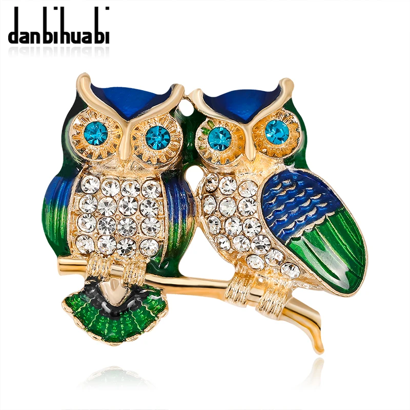 

danbihuabi Enamel Brooch Owl Badges Rhinestone Vintage Women's Brooch Pins Bird Animal Metal Bijouterie Brooch Badge Pin Jewelry