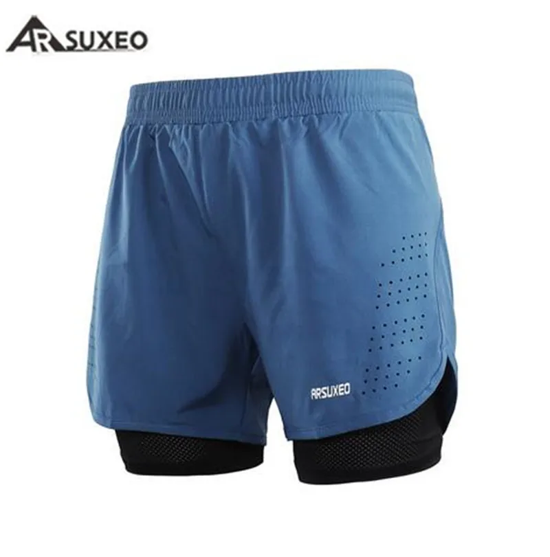 Ceny ARSUXEO męskie sportowe 2 w 1 szorty do biegania aktywnego szkolenia ćwiczenia do biegania New męskie krótkie Homme sportowe spodenki mężczyźni siłownia krótki