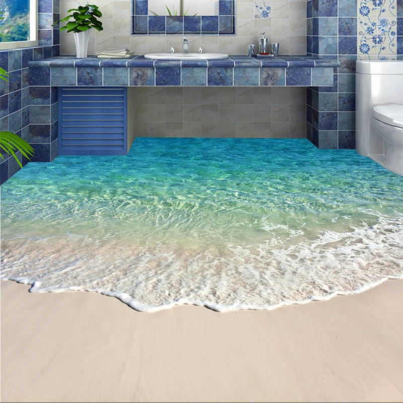 Us 1324 52 Di Scontopersonalizzato Auto Adesivo Pavimento Murale Carta Da Parati Foto 3d Acqua Di Mare Onda Pavimenti In Sticker Bagno Di Usura